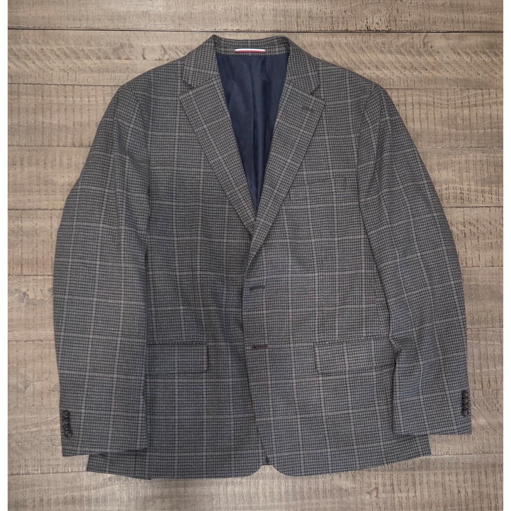 Tommy Hilfiger Mens Grey Brown Check Modern Fit Sport Coat 42 Reg Blazer - Picture 3 of 9